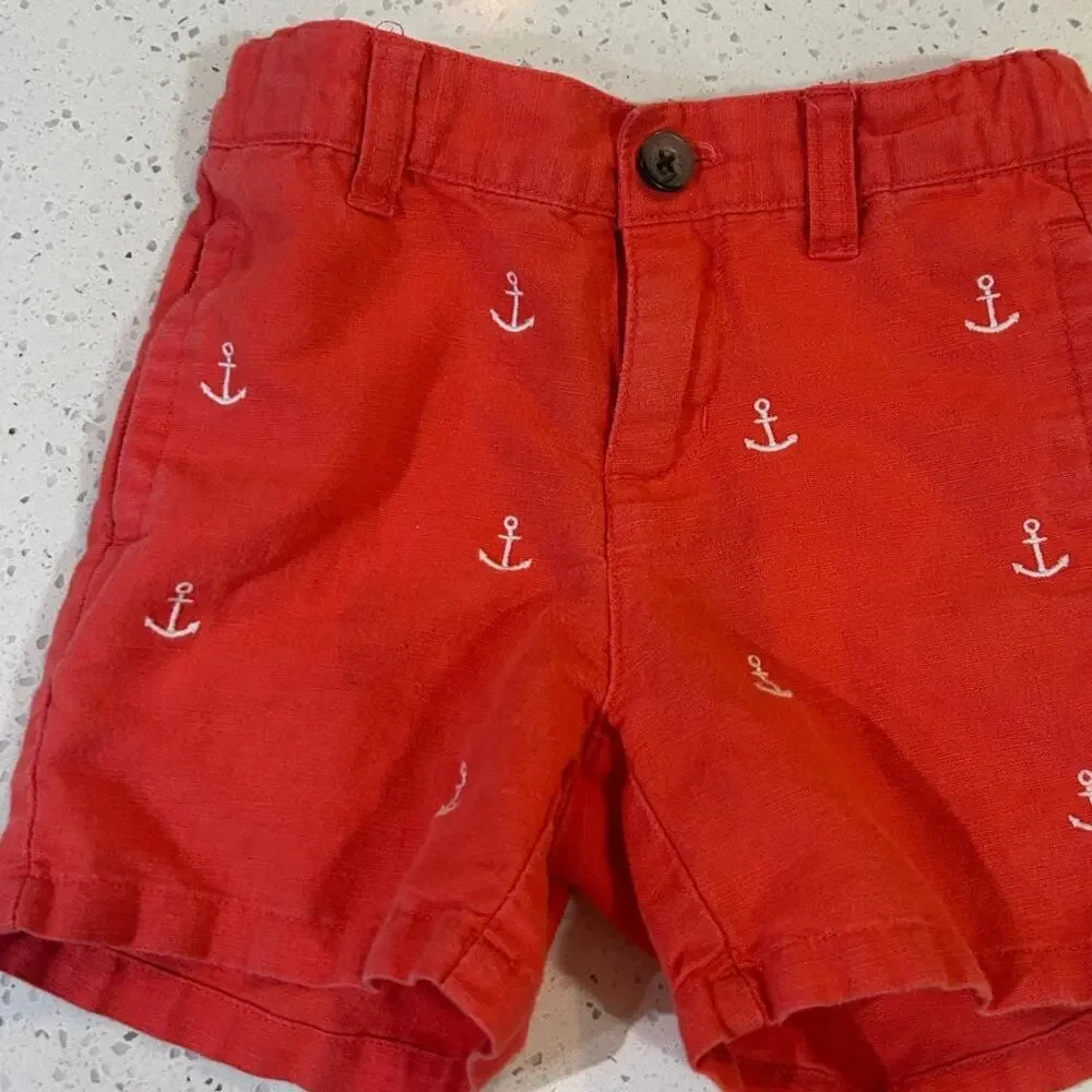 Janie and Jack Red Toddler Anchor Embroidered Shorts size 2T
